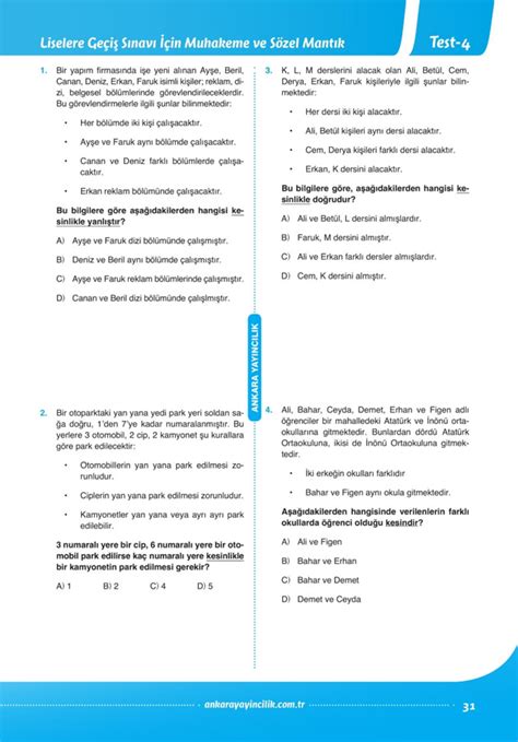 8 sınıf türkçe sözel mantık soruları pdf